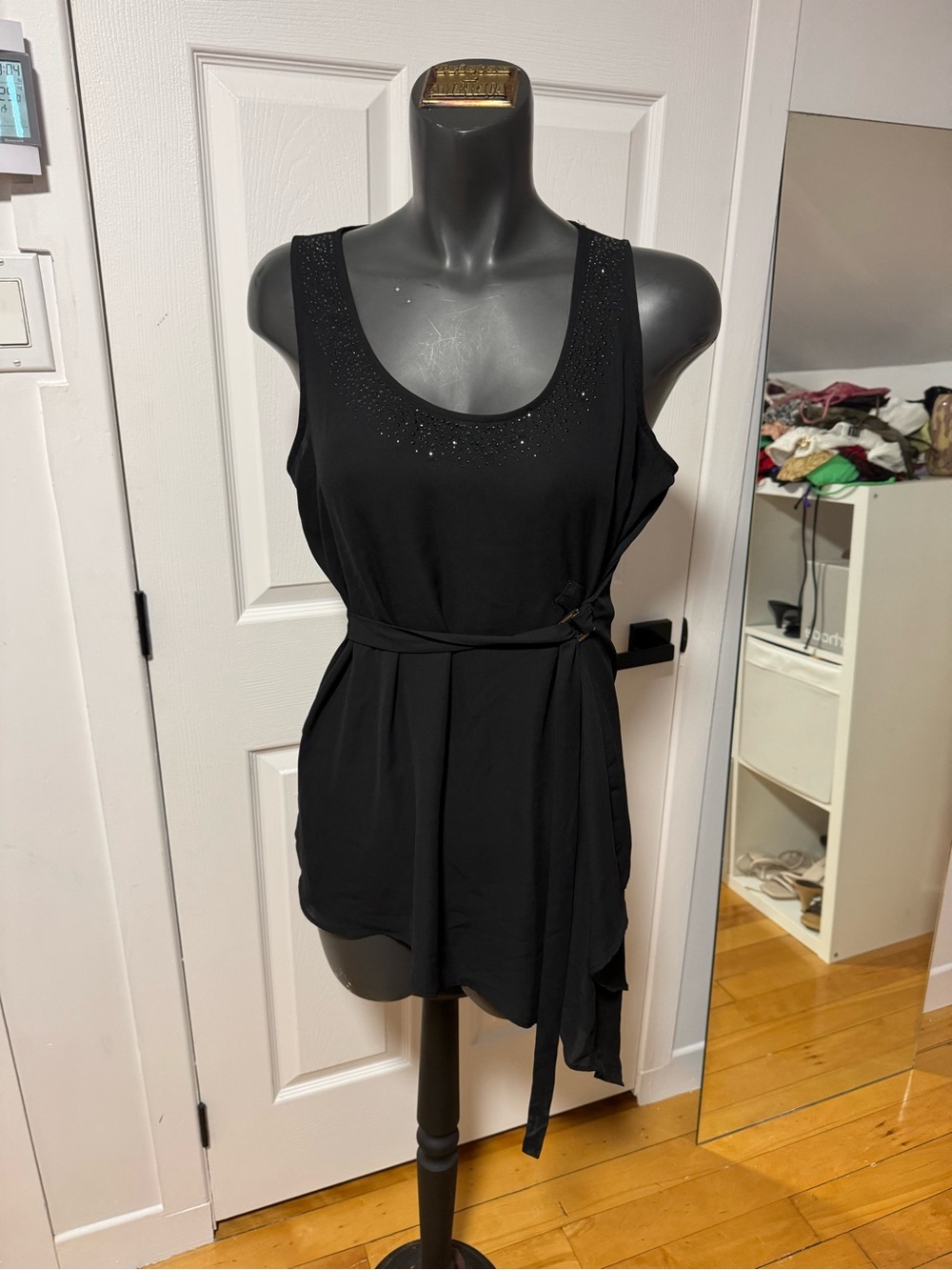 Black Sleeveless Belted Top